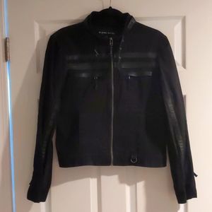 Moto Style Jacket with Faux Leather Details